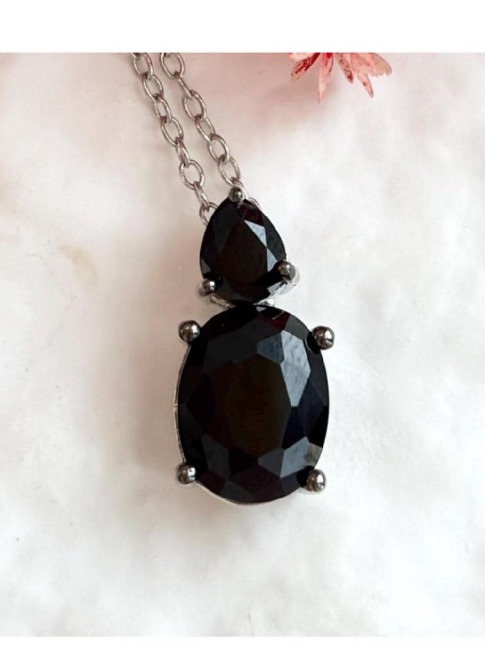 Black Onyx Dual Stone Minimalist Sterling Silver 925 Vintage Pendant Necklace
